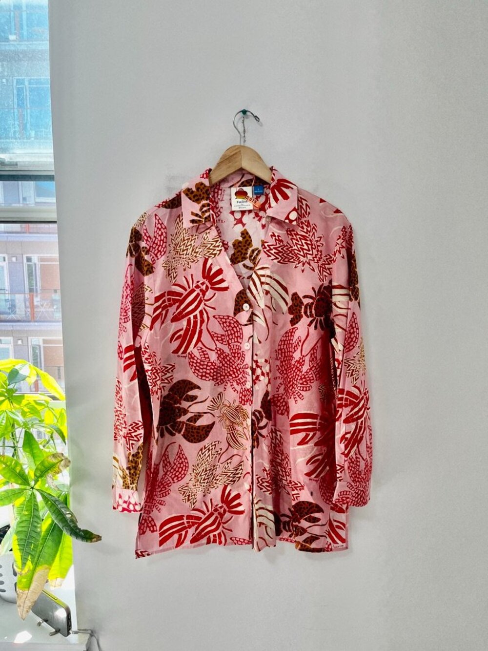 Farm Rio x Anthropologie Lobster Print Long Sleeve Button Up Top Size Large